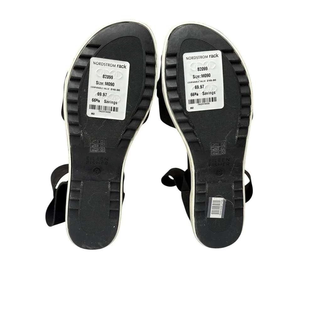 Eileen Fisher Viv Tumbled Black Nubuck Wedge Sandal Resort Travel Casual 9